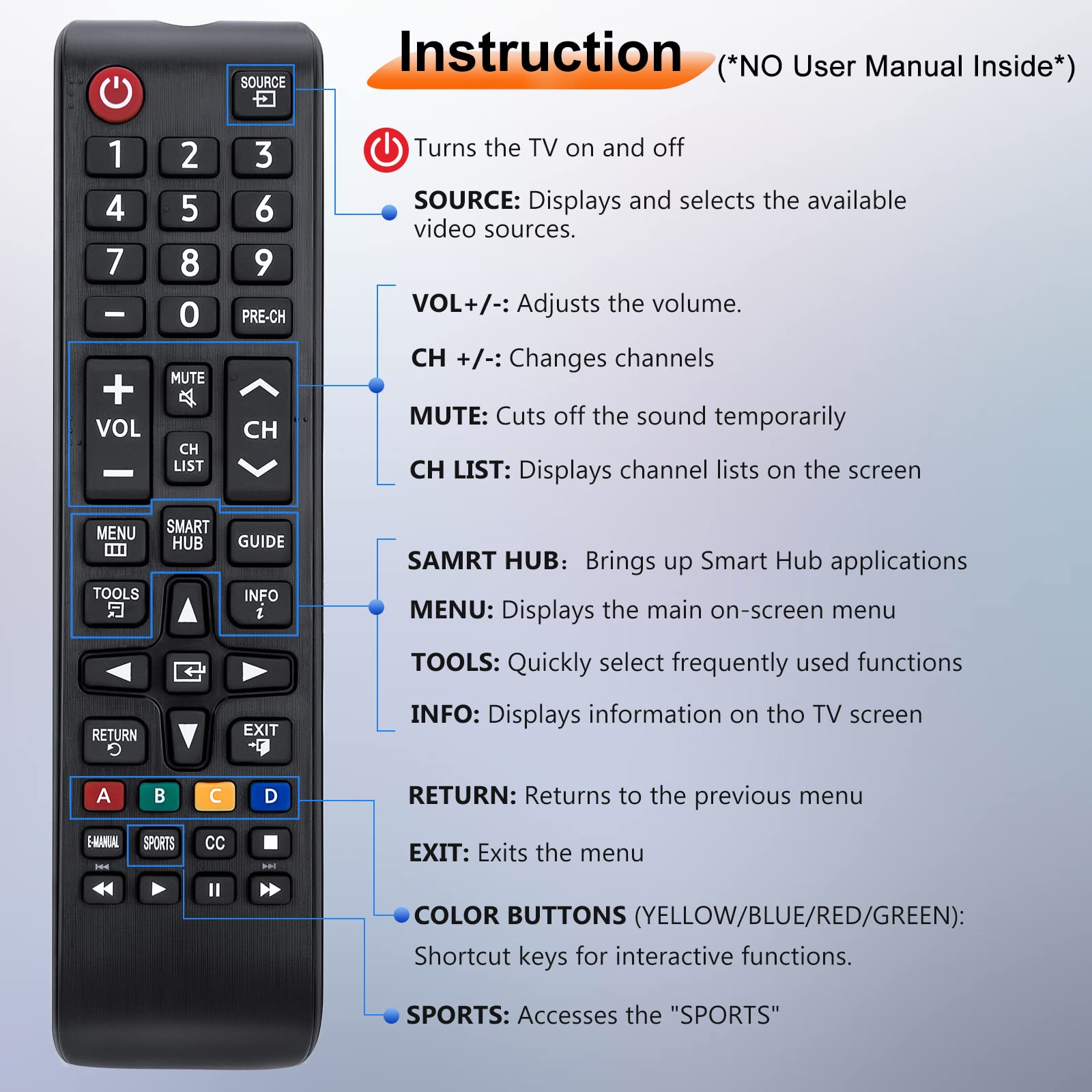 (2 Pack) Universal Remote for Samsung TV Remote, Replacement Remote for Samsung Smart TV, LED LCD HDTV QLED SUHD UHD 4K 3D Series