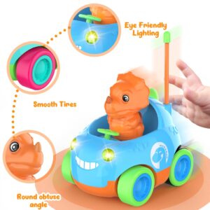 Qumcou Toddler Remote Control Car, Two Cartoon RC Cars for Toddlers, Dinosaur Toys for Kids 3-5, Birthday Gift for Boys & Girls, Car Toys with LED Lights & Music