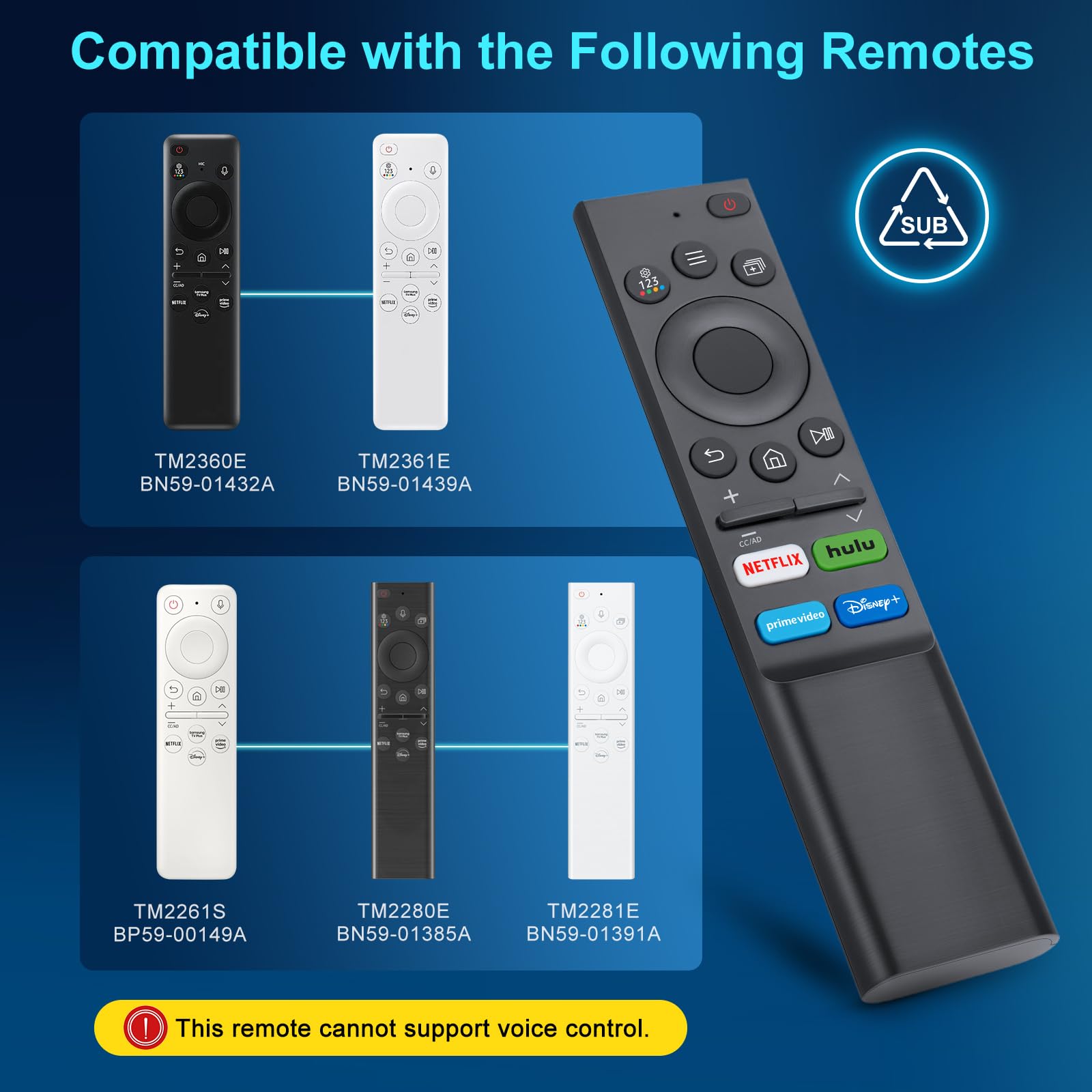 Universal Replacement Remote for Samsung-TV-Remote, Compatible All Samsung Frame Serif Crystal UHD Neo QLED OLED 4K 8K Smart TVs Monitors G65B G7 G70B G85SB M70B M8 S55BG97