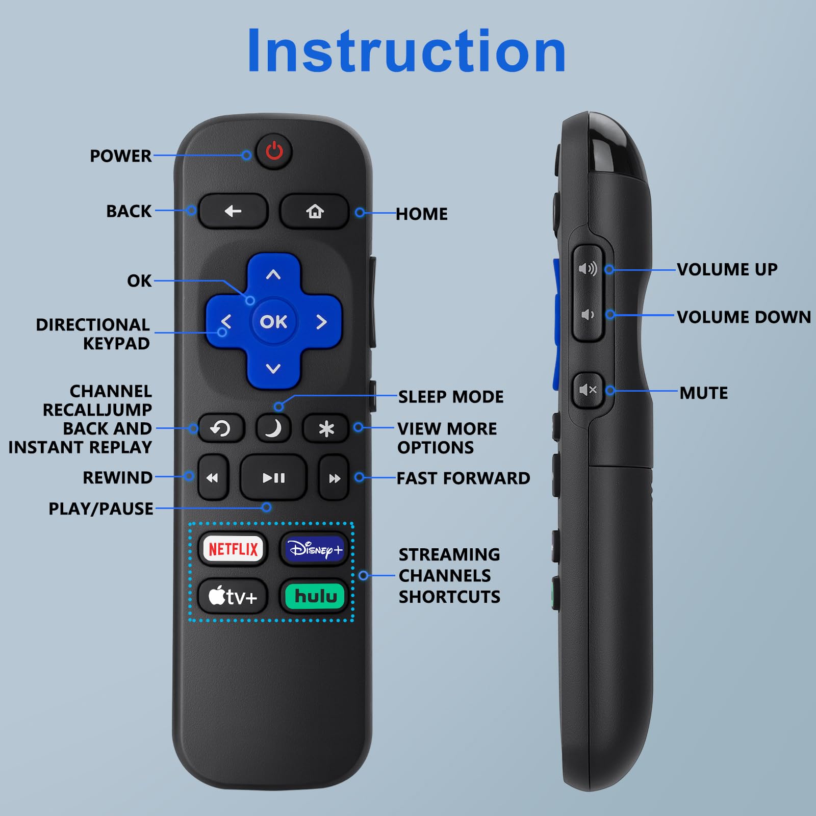 【Pack of 2】 Replacement for Roku-TV-Remote, Compatible for TCL Roku/Hisense Roku/Onn Roku/Sharp Roku Series Smart TVs (Not for Roku Stick and Box)