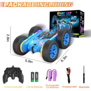 Terucle Remote Control Car, Rc Cars Stunt RC Car Toys New Upgraded Strip Lights and Headlights Car Toys Double-Sided 360° Rotating 4WD Rc Drift Truck for Boys Girls Birthday Gift (Blue)