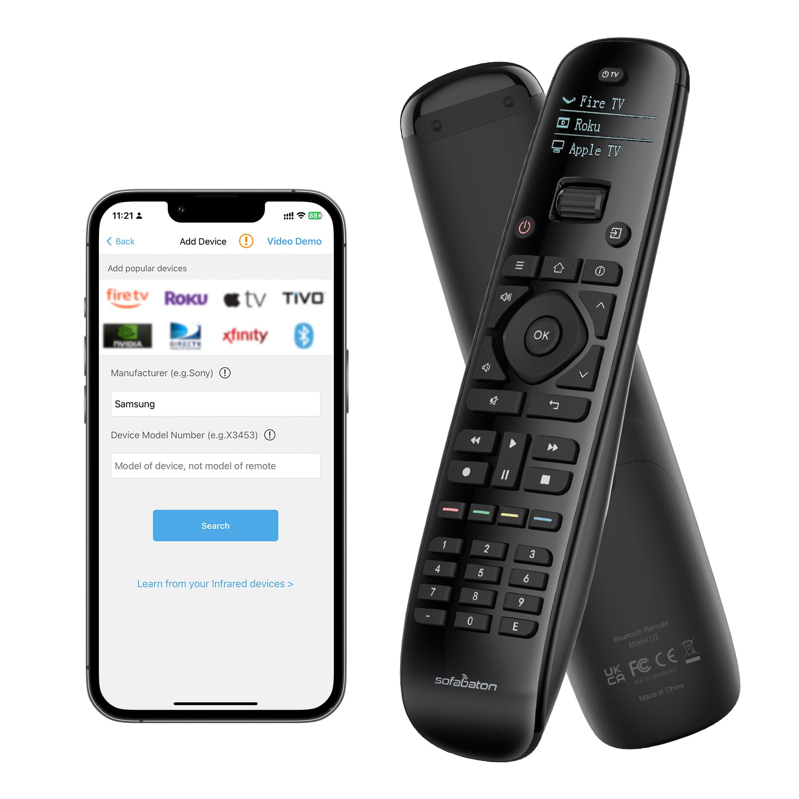 Sofabaton U2 Universal Remote Control with Smart App, Customizable Macro Button, All in one Remote Control for TVs/DVD//Blu-ray/STB/Projector, Works with Infrared & Bluetooth Devices