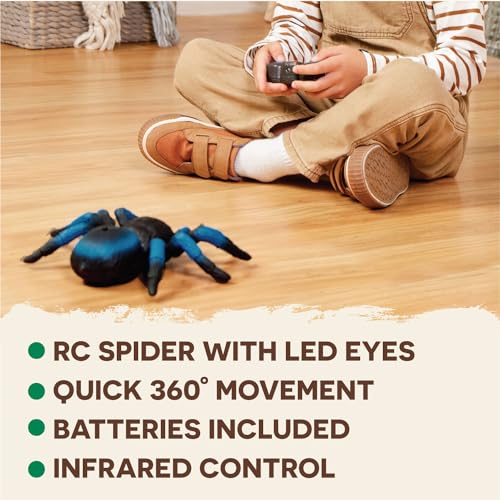 Terra by Battat – Remote Control Spider for Kids – RC Tarantula with LED Eyes – Realistic Animal & Moving Legs – Fast-Moving & 360 Spin – Blue Tarantula – 6 Years +