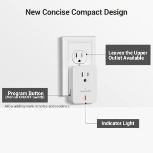 DEWENWILS Remote Control Outlet Plug Wireless On Off Power Switch, Programmable Remote Light Switch Kit, 100ft RF Range, Compact Design, ETL Listed, White (2 Remotes + 5 Outlets Set)