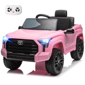 miniature motors licensed toyota tundra kids electric ride on car 12v 7ah battery electric truck trunk remote control bluetooth music mp3 player 4 wheel full suspension gift for boys girls-pink