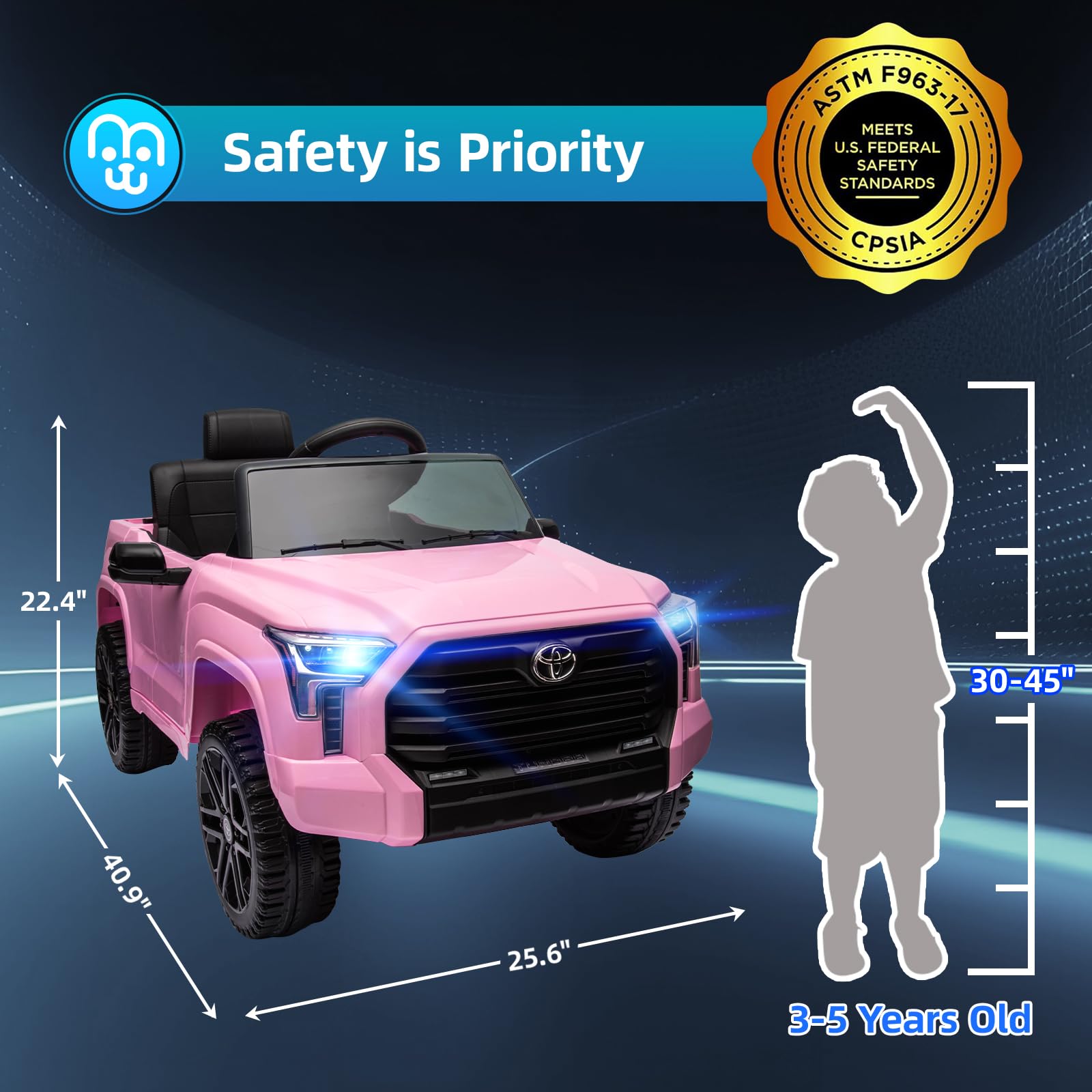 MINIATURE MOTORS Licensed Toyota Tundra Kids Electric Ride on Car 12V 7Ah Battery Electric Truck Trunk Remote Control Bluetooth Music MP3 Player 4 Wheel Full Suspension Gift for Boys Girls-Pink