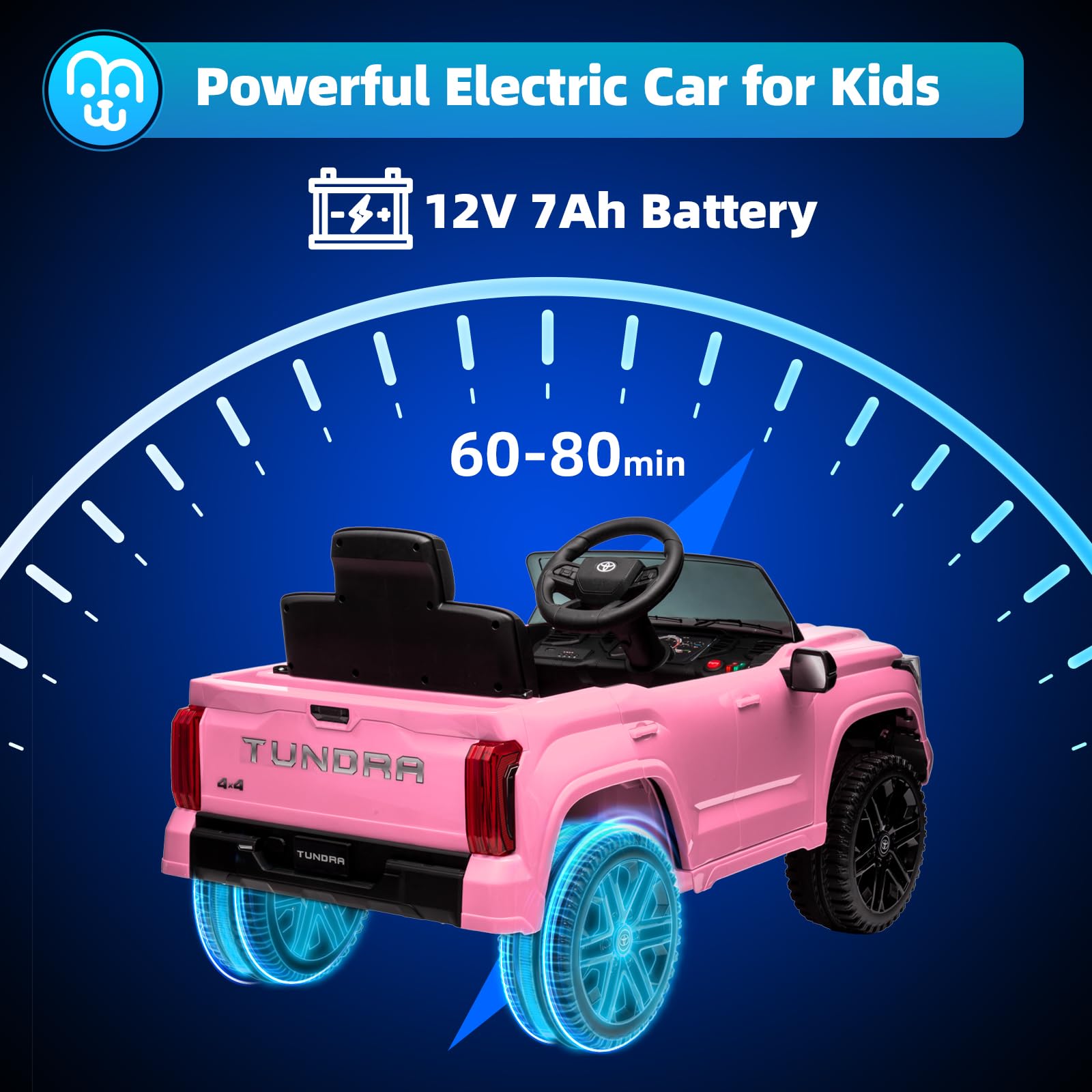 MINIATURE MOTORS Licensed Toyota Tundra Kids Electric Ride on Car 12V 7Ah Battery Electric Truck Trunk Remote Control Bluetooth Music MP3 Player 4 Wheel Full Suspension Gift for Boys Girls-Pink