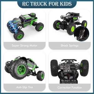 Ealingmoon Remote Control Car | 1:16 Scale 4WD All Terrain Rc Truck | 2.4GHz Off Road Rc Monster Truck with Colorful LED Light and 2 Rechargeable Batteries | Boys & Adults Gift