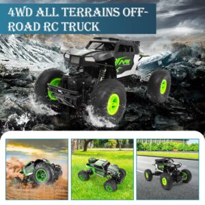 Ealingmoon Remote Control Car | 1:16 Scale 4WD All Terrain Rc Truck | 2.4GHz Off Road Rc Monster Truck with Colorful LED Light and 2 Rechargeable Batteries | Boys & Adults Gift