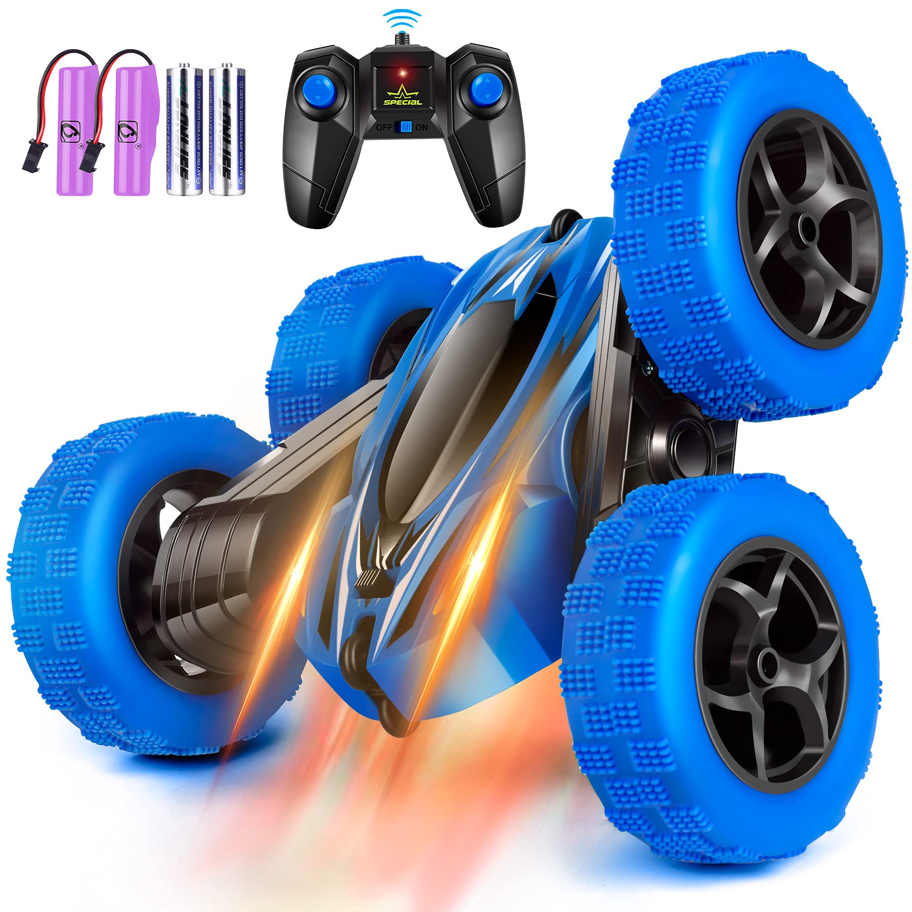 Rcfunkid Remote Control Car, 4WD RC Cars with Double Sided 360 Degrees Tumbling and Rotating, 2.4GHZ RC Stunt Car with LED, RC Car Toys for 8 Year Old Boys Girls