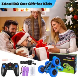 Rcfunkid Remote Control Car, 4WD RC Cars with Double Sided 360 Degrees Tumbling and Rotating, 2.4GHZ RC Stunt Car with LED, RC Car Toys for 8 Year Old Boys Girls