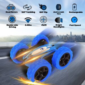 Rcfunkid Remote Control Car, 4WD RC Cars with Double Sided 360 Degrees Tumbling and Rotating, 2.4GHZ RC Stunt Car with LED, RC Car Toys for 8 Year Old Boys Girls