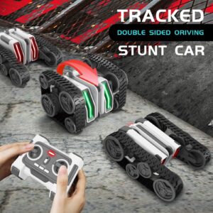 HScopter Remote Control Car, RC Cars with Tracked Double-Sided RC Crawler Driving 360° Rotating Lights RC Stunt Car Toy Gifts Presents for Xmas Birthday Chirstams Party Boys/Girls Ages 6+