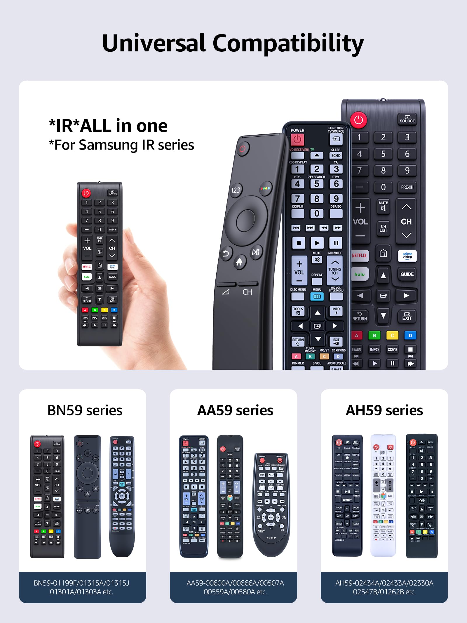 【One Remote One Cover】 Universal Remote for All Samsung TV Remote with Silicone Remote Cover, Replacement for All Samsung Smart TV, LED, LCD, HDTV, 3D, Series TV BN59-01315J BN59-01315A