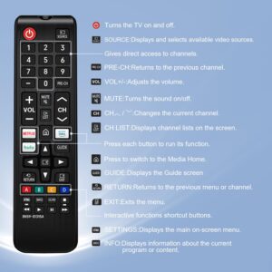 Universal Remote-Control for Samsung Smart-TV, Control Replacement fit for 4K UHD QLED HDTV LED TVs, with Hulu Netflix Prime-Video Buttons