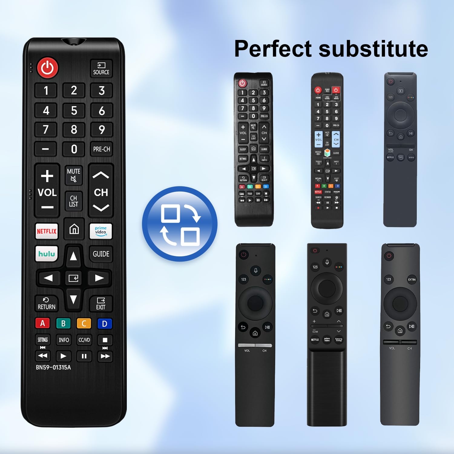 Universal Remote-Control for Samsung Smart-TV, Control Replacement fit for 4K UHD QLED HDTV LED TVs, with Hulu Netflix Prime-Video Buttons