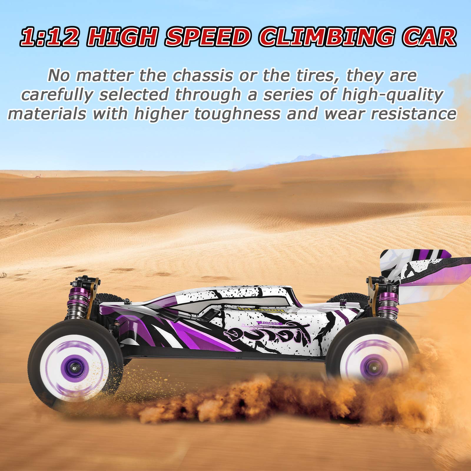 GoolRC WLtoys 124019 RC Car, 1/12 Scale 2.4GHz Remote Control Car, 4WD 60km/h High Speed Racing Car, Off-Road Buggy Drift Car RTR with Aluminum Alloy Chassis, Zinc Alloy Gear and 1 Battery