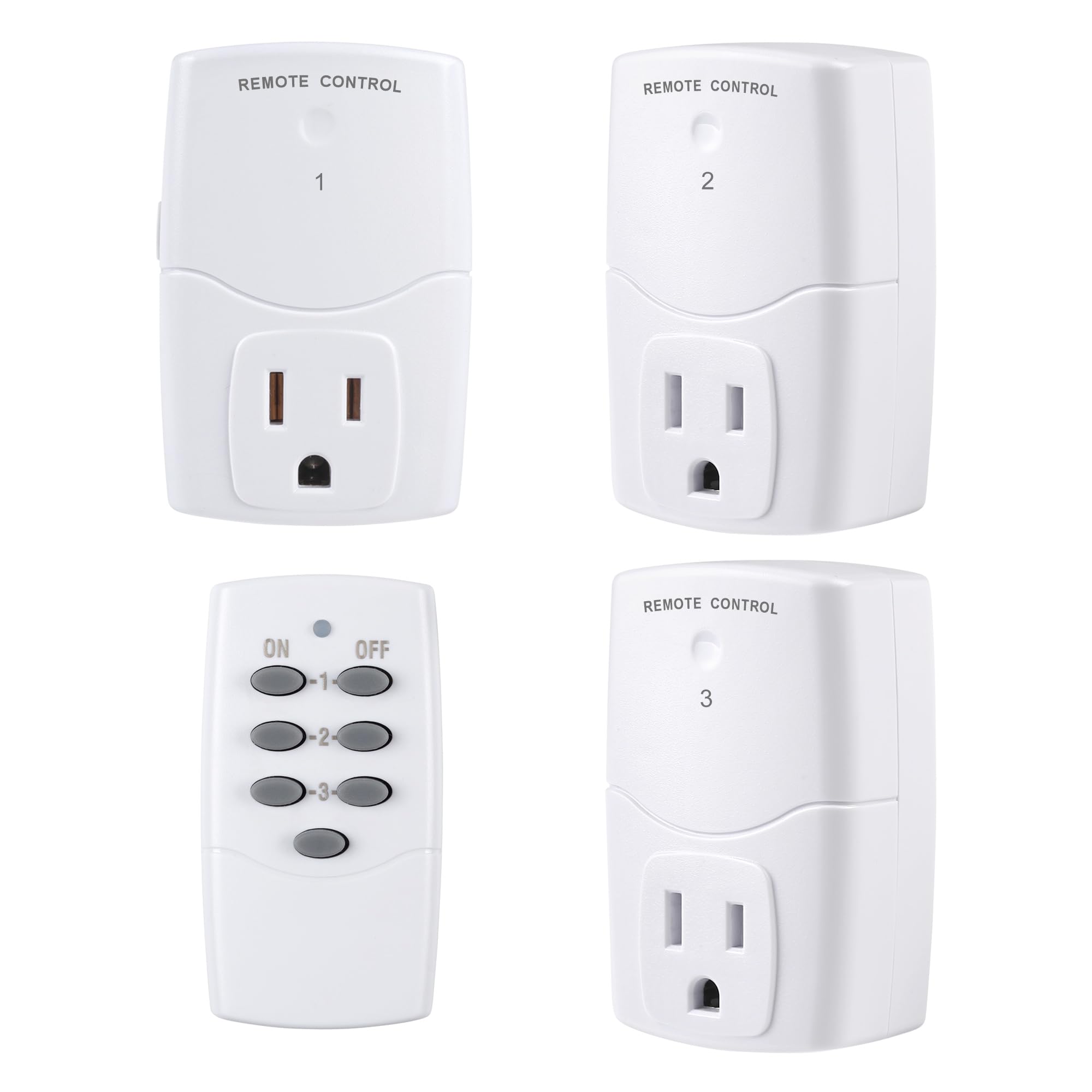 BN-LINK Mini Wireless Remote Control Outlet Switch Power Plug In for Household Appliances, Wireless Remote Light Switch, LED Light Bulbs, White (1 Remote + 3 Outlet) 1250W/10A