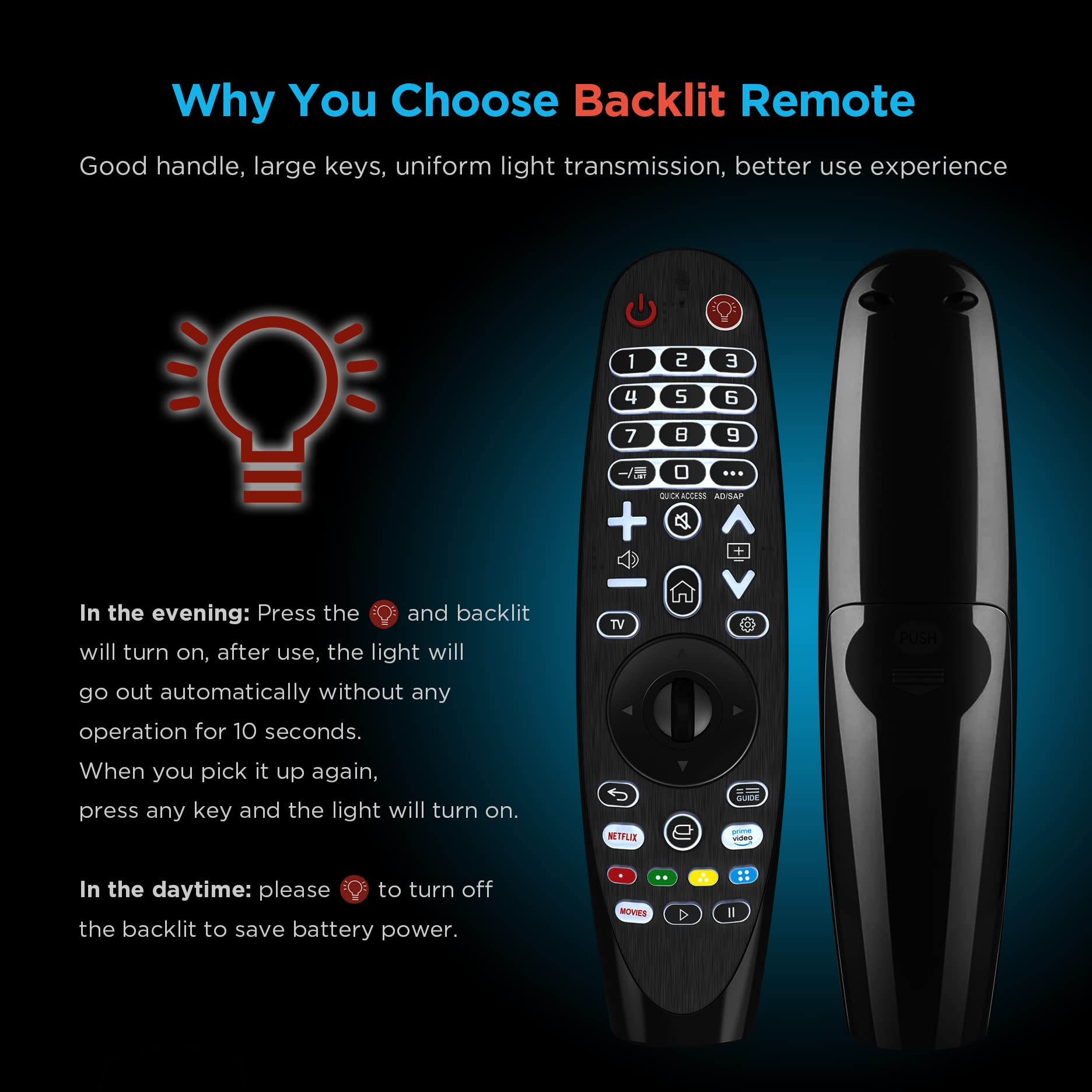 Universal Backlit Remote Control for All LG Smart TV Magic and Infrared Remote Compatible with All Models of LG TVs