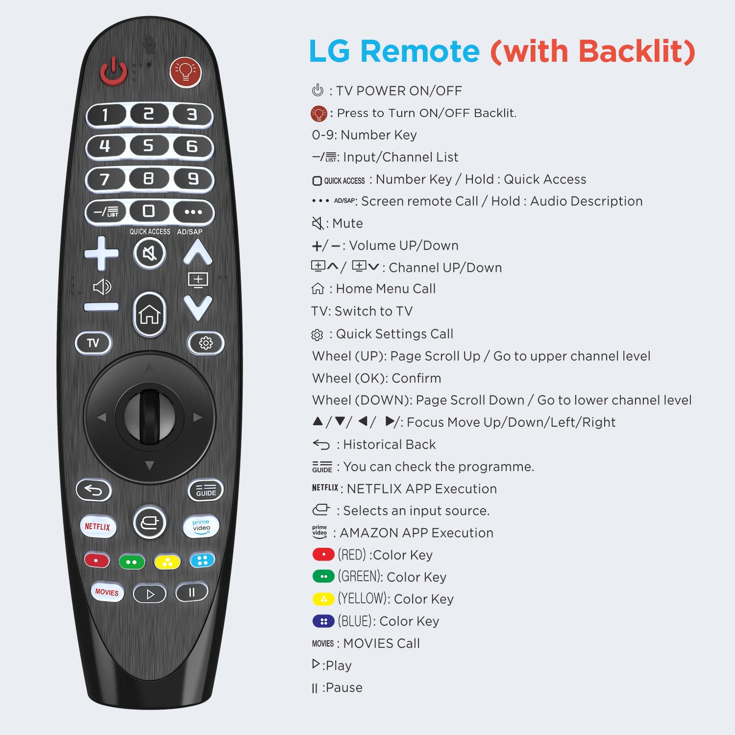 Universal Backlit Remote Control for All LG Smart TV Magic and Infrared Remote Compatible with All Models of LG TVs