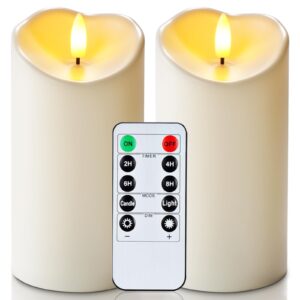 homemory 6"x3" outdoor waterproof flameless candles, led candles, battery operated candles with remote and timers, electric fake plastic pillar candles, ivory white, set of 2