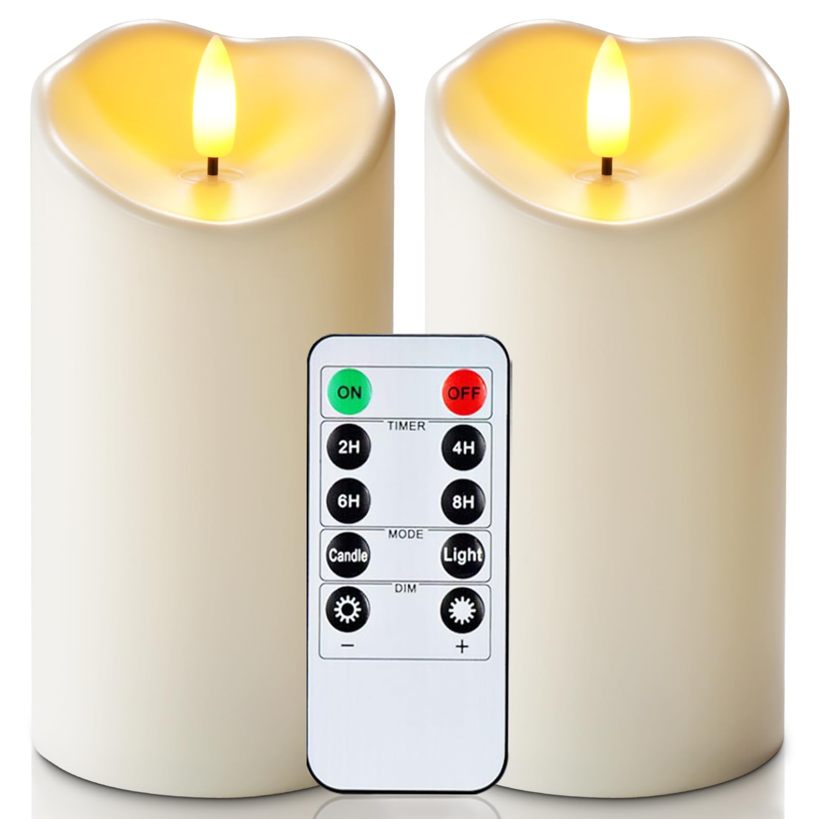 Homemory 6"x3" Outdoor Waterproof Flameless Candles, LED Candles, Battery Operated Candles with Remote and Timers, Electric Fake Plastic Pillar Candles, Ivory White, Set of 2