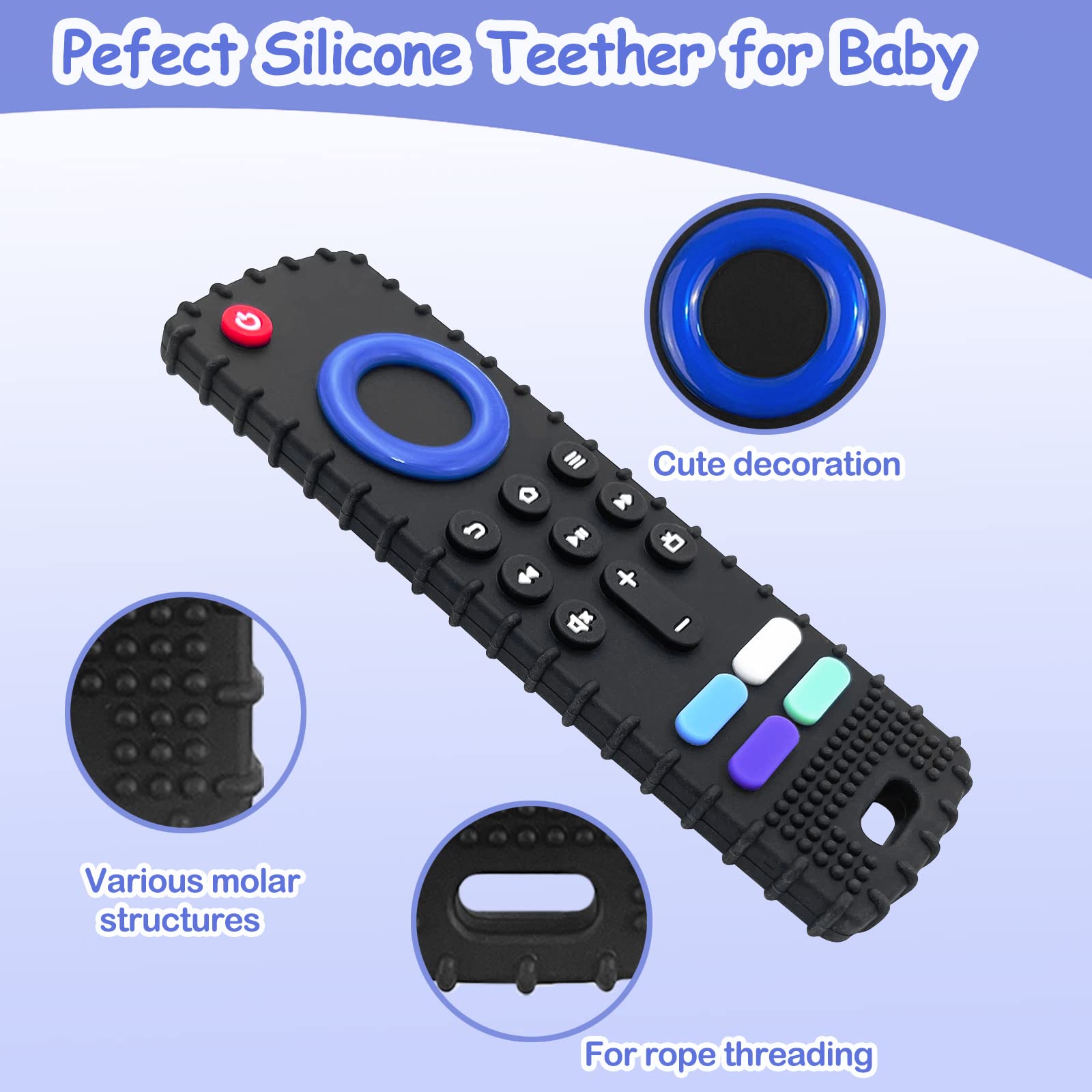 YAPROMO Baby Teething Toys,Reomte Teether Toys, Silicone Chew Toy for Babies 18+ Months, Remote Control Shape Teething Toys, Early Educational Toy BPA Free & Refrigerator Safe (Black01&Black02)