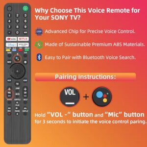 Replacement Sony TV Remote | for Sony Smart TVs with Voice Control | Sony BRAVIA XR/XBR/KD Series 4K LED OLED Google/Android TVs | Energy-Saving | 12-Month Full Warranty.