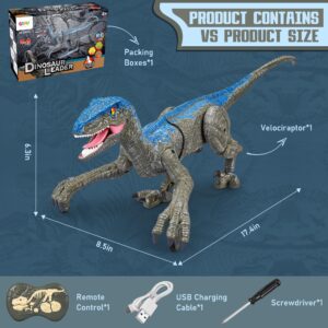 CUKU Remote Control Dinosaur for Kids,2.4G Electronic RC Toys Velociraptor with 3D Eye Shaking Head &Roaring Sounds,Indoor Toys for 5 6 7 8 Year Old Gifts