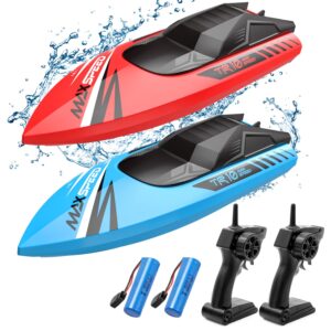 tollcy remote control boat kids,2pack rc boats for boys&girls,toy boat for pools lakes river water play with 2.4ghz, 15+kmh, whole body waterproof,rechargeable battery,low battery alarm,long play time