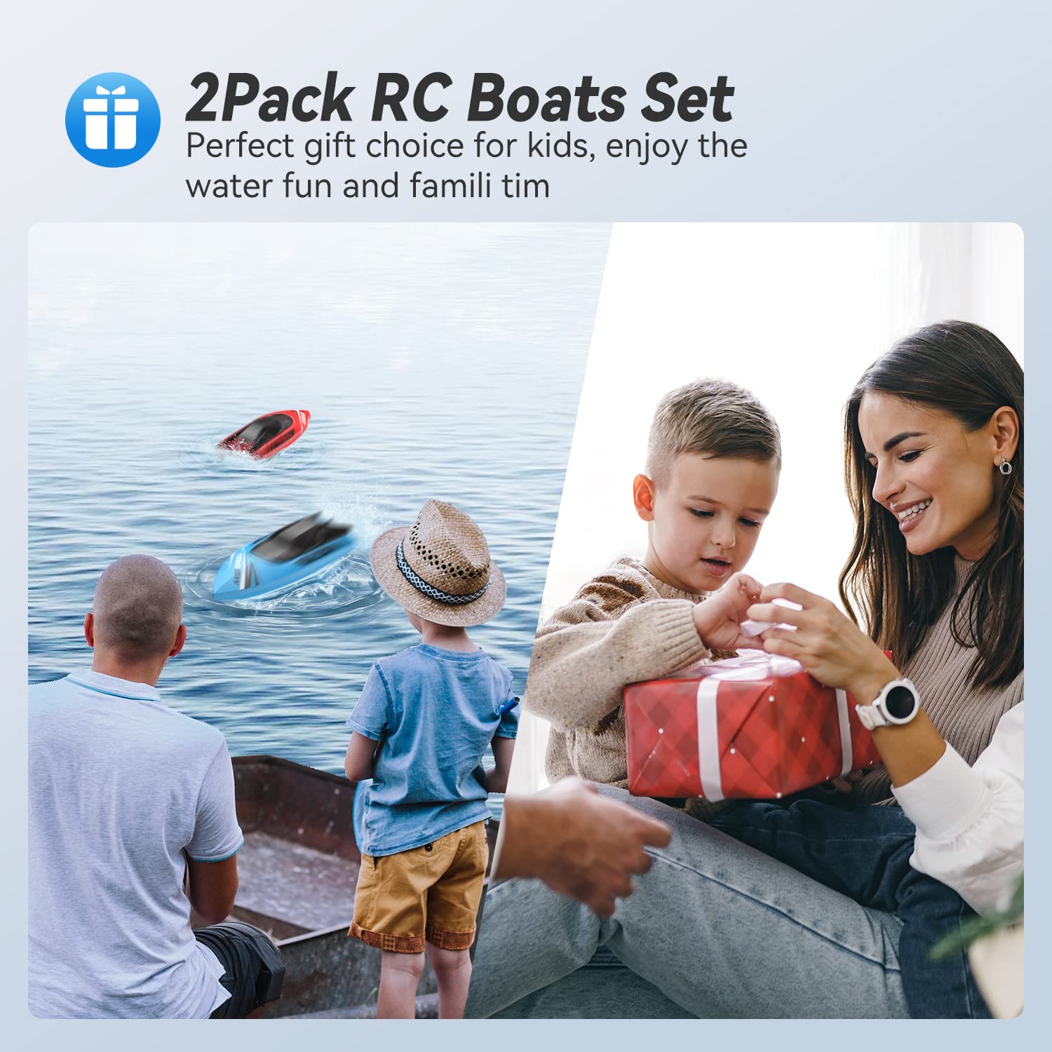 Tollcy Remote Control Boat Kids,2Pack RC Boats for Boys&Girls,Toy Boat for Pools Lakes River Water Play with 2.4GHz, 15+KMH, Whole Body Waterproof,Rechargeable Battery,Low Battery Alarm,Long Play Time