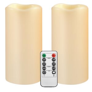 Large Outdoor Waterproof Flameless Candles with Remote Control,D3'' x H5.5'' Battery Operated Flickering LED Pillar Candle Plastic for Outdoor/Indoor Decoration Wedding, Party, Birthday (2PACK)