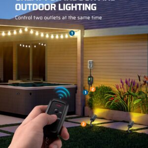 DEWENWILS Wireless Remote Control Outdoor Outlet with 2 Remotes, Electrical Plug in Light Switch Weatherproof,15 AMP Heavy Duty, 100 FT Range, for Lights Lamp Fans, ETL Listed