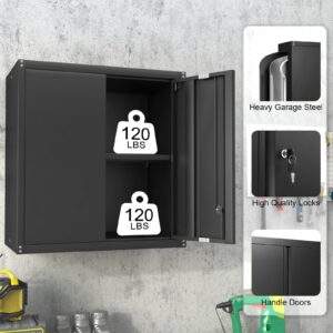LUCYPAL Metal Wall Cabinet with Adjustable Shelves,Wall Mounted Storage Cabinet with Locking Doors,Steel Garage Cabinet for Basement,Home,Kitchen,Bathroom (Black,27.95" H)