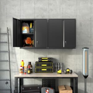 LUCYPAL Metal Wall Cabinet with Adjustable Shelves,Wall Mounted Storage Cabinet with Locking Doors,Steel Garage Cabinet for Basement,Home,Kitchen,Bathroom (Black,27.95" H)