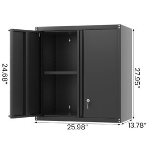 LUCYPAL Metal Wall Cabinet with Adjustable Shelves,Wall Mounted Storage Cabinet with Locking Doors,Steel Garage Cabinet for Basement,Home,Kitchen,Bathroom (Black,27.95" H)