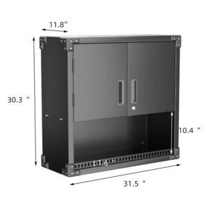 Aobabo Metal Wall Storage Cabinet with Locking Door and 1 Shelf 1 Opened Drawer, Wall-Mounted Storage Cabinet for Garage, Warehouse, Office, Black, Assembly Required