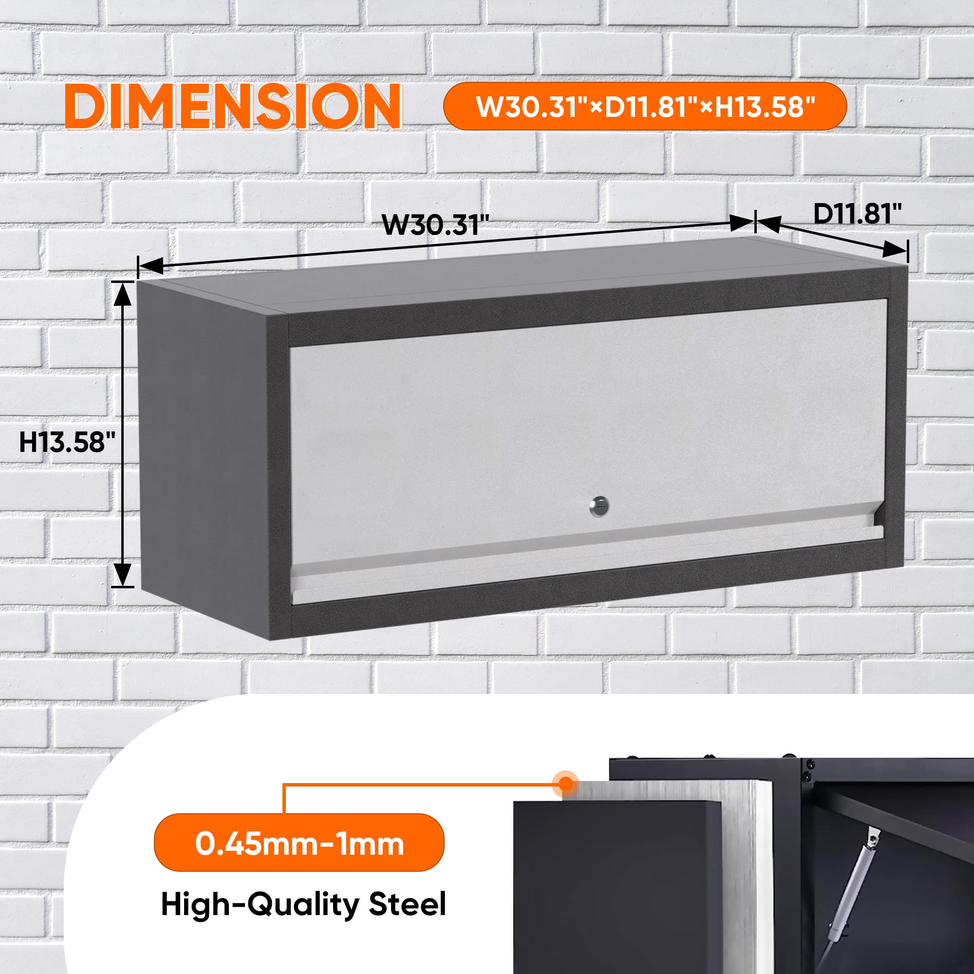 SUXXAN Metal Wall Cabinet with Up-flip Door,Wall-mounted Locker for Garage Workshop Kitchen（one cabinet