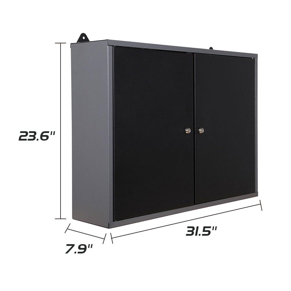 JZD Metal Storage Hanging Cabinets, Steel Wall Mounted Garage Tool Cabinet, Black & Grey