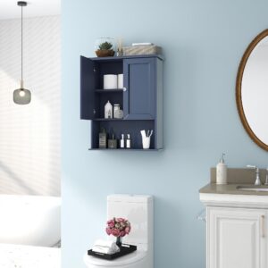 VANIRROR Bathroom Wall Cabinet Blue Over Toilet Storage Cabinets 24x30 in Above Toilet Wood Medicine Cabinets Wall Mounted Bathroom Cabinet with 2 Door & Adjustable Shelf