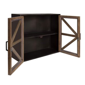 Kate and Laurel Mace Decorative Farmhouse Rustic Wood and Metal Wall Mounted Double Door Storage Cabinet, 24 x 8 x 20, Rustic Brown and Black, Wooden Floating Wall Cabinet for Versatile Home Storage