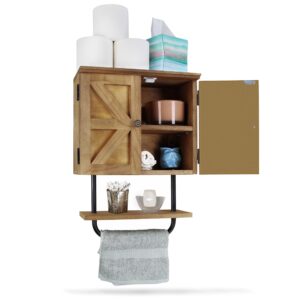 Creekview Home Emporium Bathroom Cabinet Wall Mounted - Hanging Above Toilet Storage Cabinet with Towel Bar - Rustic Farmhouse Medicine Cabinet for Over The Toilet Organization with Latching Doors