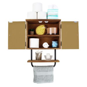 Creekview Home Emporium Bathroom Cabinet Wall Mounted - Hanging Above Toilet Storage Cabinet with Towel Bar - Rustic Farmhouse Medicine Cabinet for Over The Toilet Organization with Latching Doors