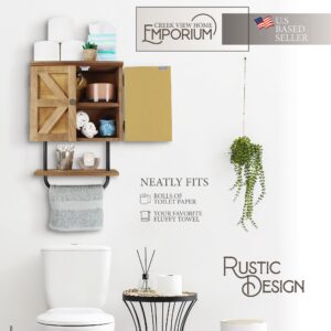Creekview Home Emporium Bathroom Cabinet Wall Mounted - Hanging Above Toilet Storage Cabinet with Towel Bar - Rustic Farmhouse Medicine Cabinet for Over The Toilet Organization with Latching Doors