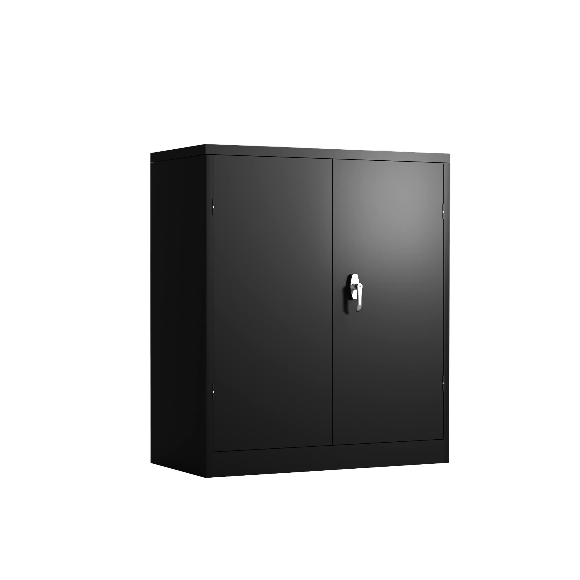 Lockable Cabinet Metal Storage Cabinet, 42" Locking Metal Storage Cabinet with 2 Adjustable Shelves,Black Metal Cabinet with 2 Doors and Lock for Office, Garage, Home (Black, 42")