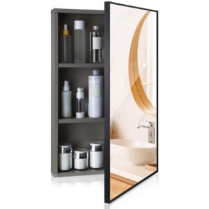 Suzile Medicine Cabinets with Mirror Bathroom Mirror Medicine Cabinet Wall Mounted Framed Recessed Bathroom Medicine Cabinet with Mirror 16 x 24 inch Mirror Cabinet Size (Light Grey,1 Pack)