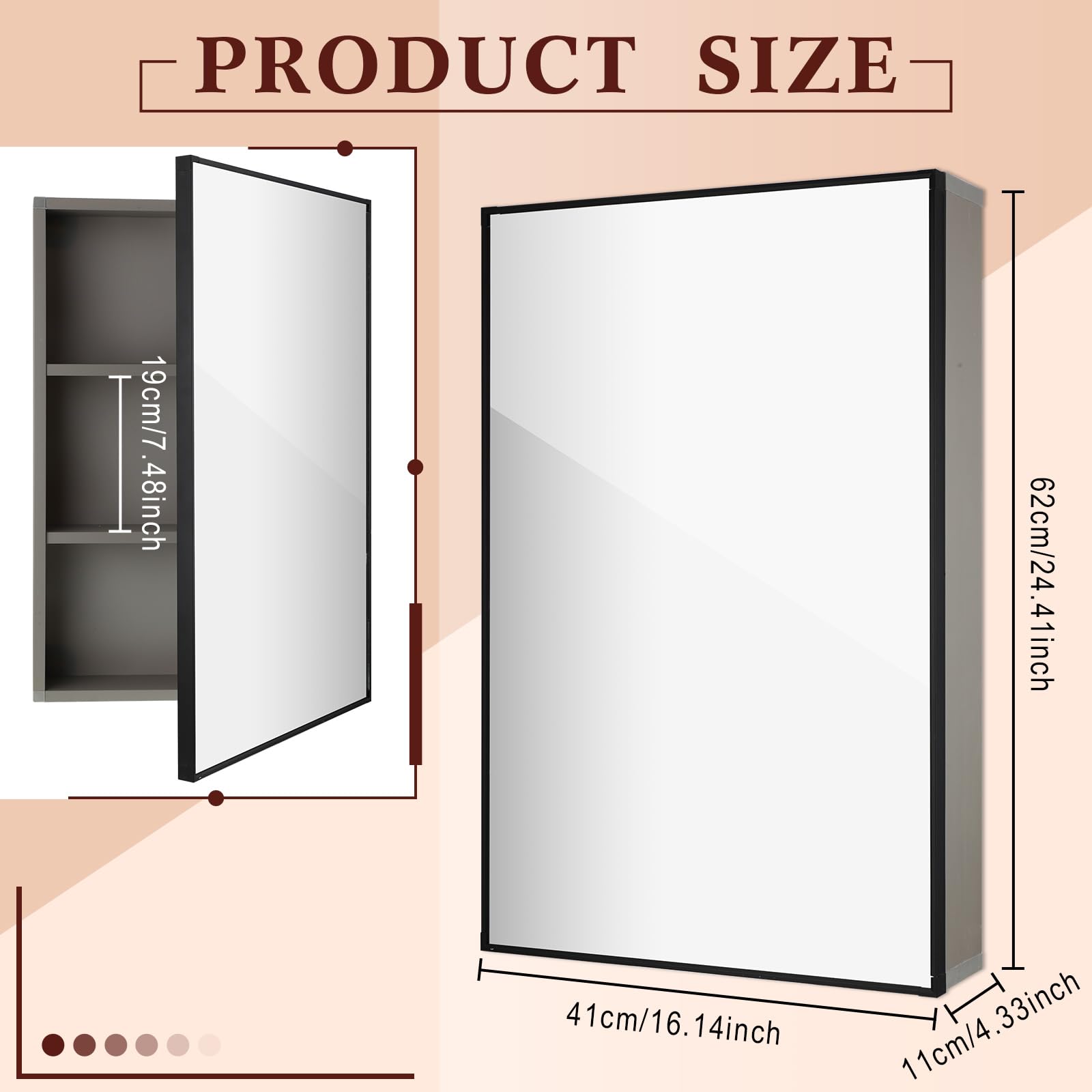 Suzile Medicine Cabinets with Mirror Bathroom Mirror Medicine Cabinet Wall Mounted Framed Recessed Bathroom Medicine Cabinet with Mirror 16 x 24 inch Mirror Cabinet Size (Light Grey,1 Pack)