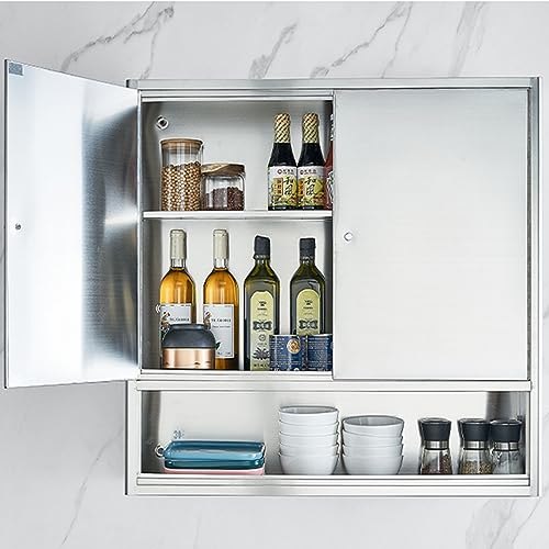 Metal Wall Cabinets For Storage,Steel Garage Hanging Cabinet With 2 Adjustable Shelf And 2 Doors,Garage Cabinet Upper,Wall Mounted Metal Cabinet For Office And Home ( Color : Silver , Size : 80*80*38c