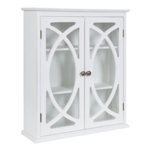 kate and laurel quinlan wood wall cabinet, 24 x 8 x 28, white, decorative traditional storage cabinet with two glass doors and three interior shelves