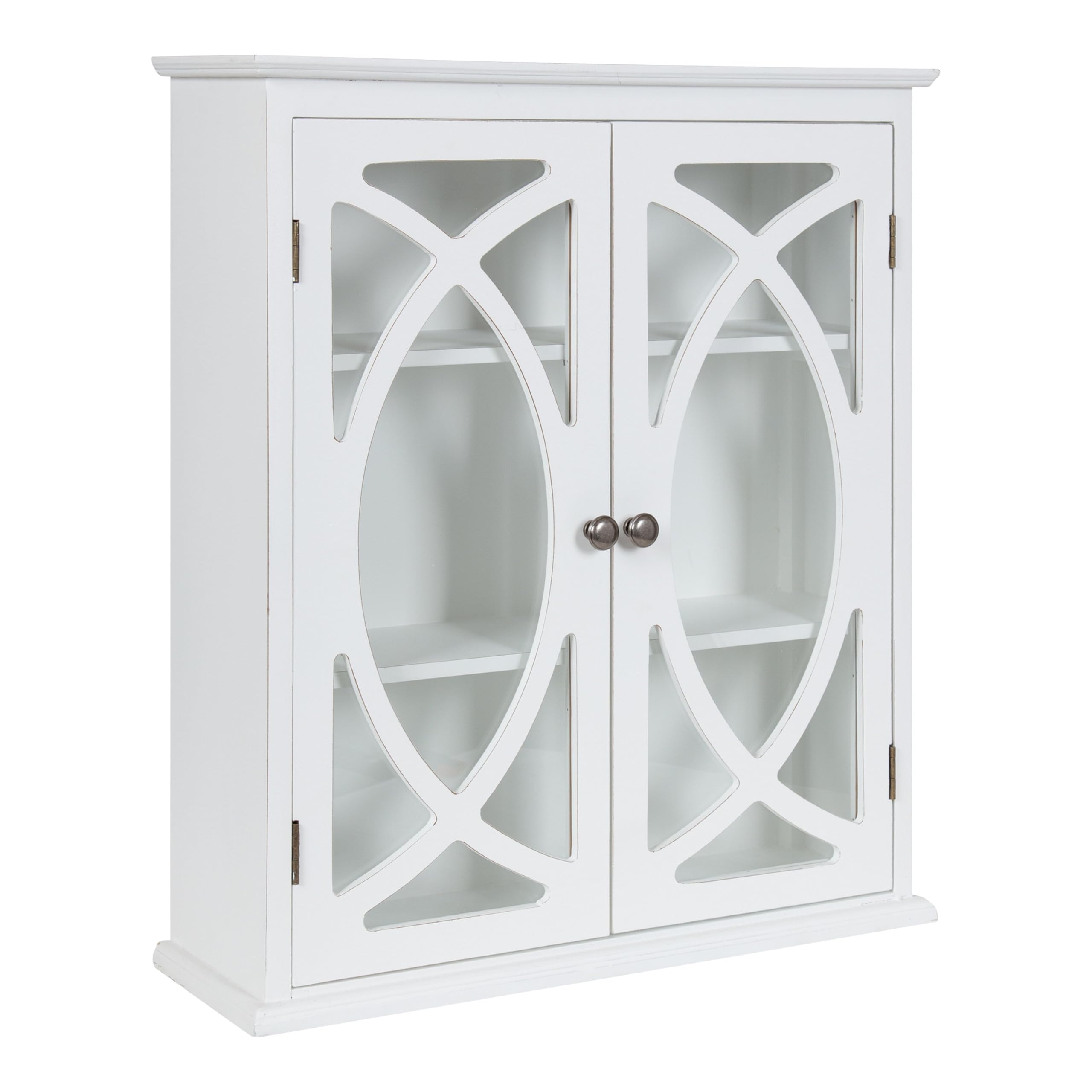 Kate and Laurel Quinlan Wood Wall Cabinet, 24 x 8 x 28, White, Decorative Traditional Storage Cabinet with Two Glass Doors and Three Interior Shelves